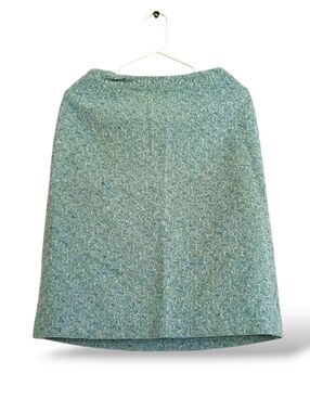 1970s Anne Klein wool bouclé pencil skirt Blue green white speckled Business S/M